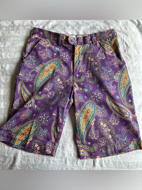Loudmouth Golf Men’s Shorts Size 34 Shagadelic Purple Paisley Yellow Teal Retro